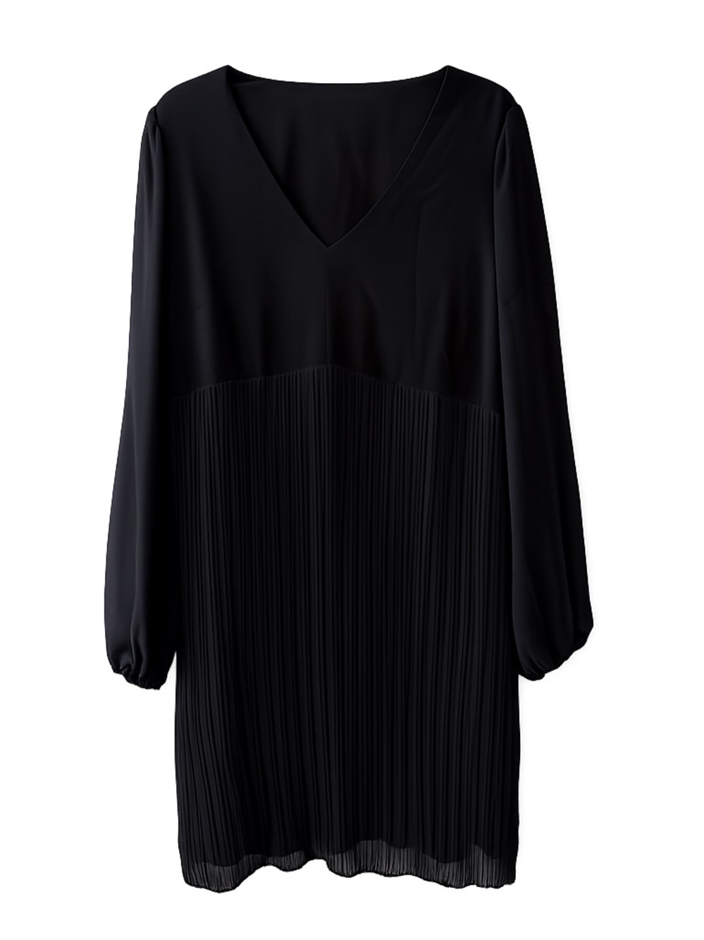 Joe Fresh+ 1X Black Pleated Midi Dress Sheer Sleeve V Neck Plus Size